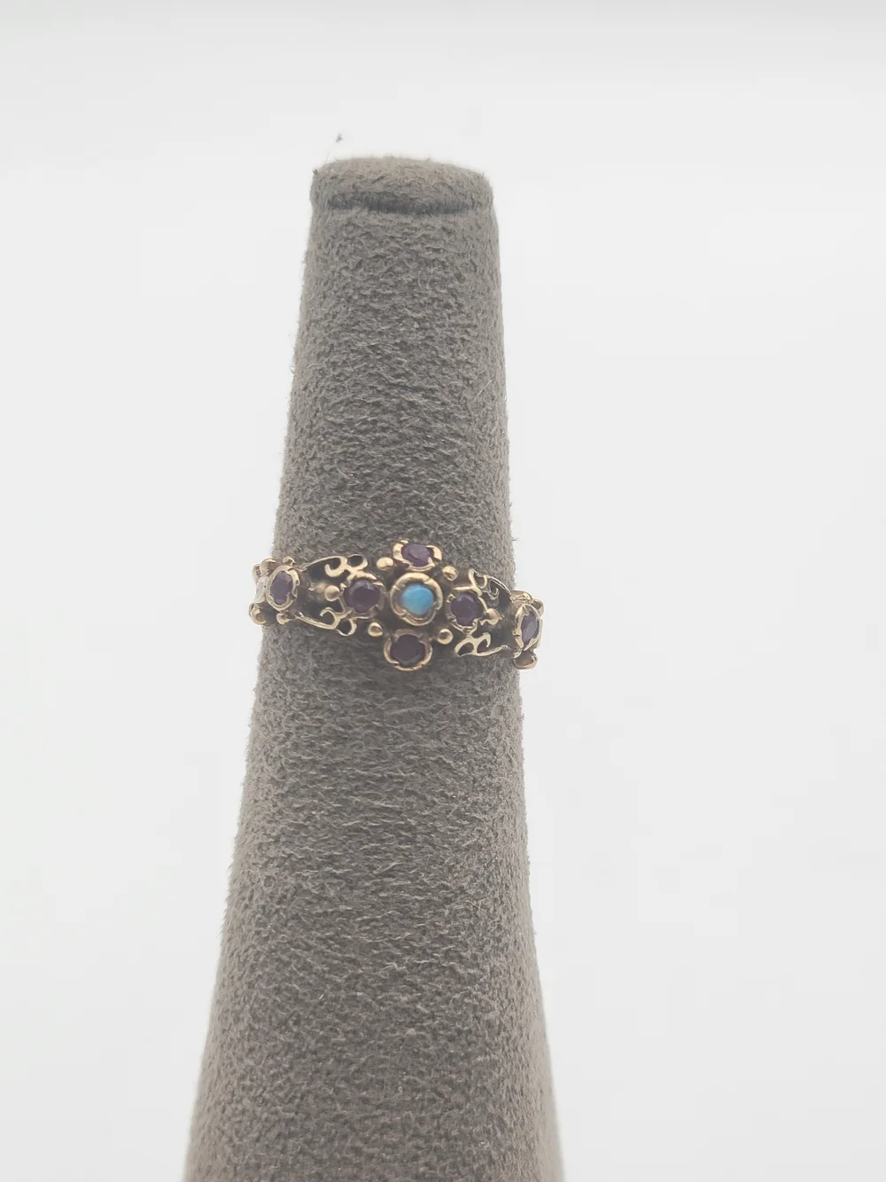 Vintage 375 9k Opal And Garnet Dainty Victorian Ring Size 4.75